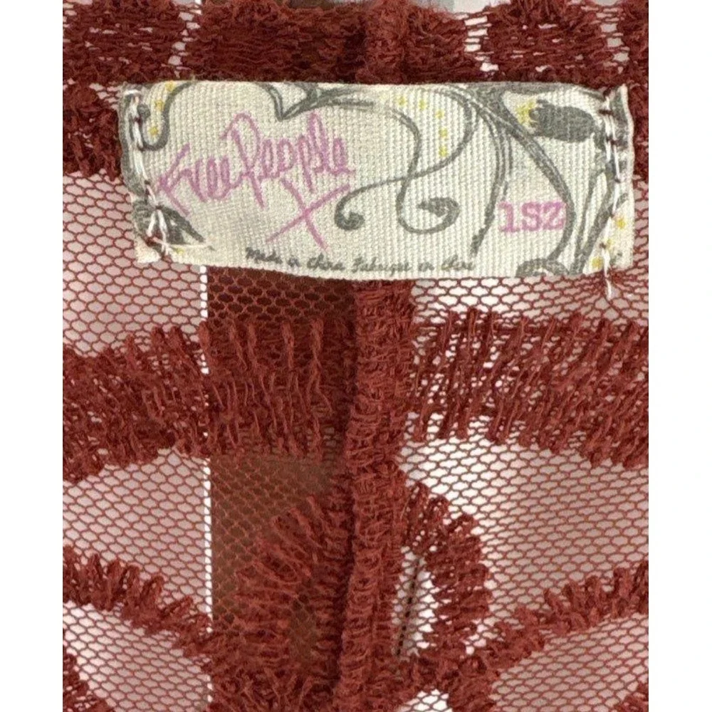 Free People Sheer Floral Lace Duster Kimono Burgundy Rust Medallion OS